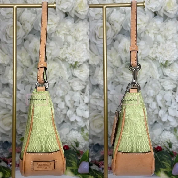 Green Y2K Vintage Coach 6094 Demi Pochette Pouch Mini Bag Strawberry Charm SET - Picture 8 of 14